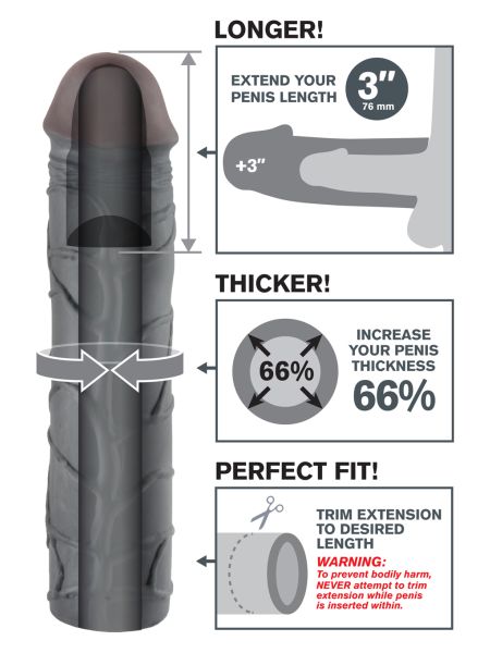 Nakładka przedłużka penisa czarna cyberskóra 23cm - 5