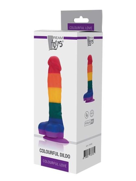 Dildo sztuczny penis tęczowy jądra przyssawka 20cm - 2