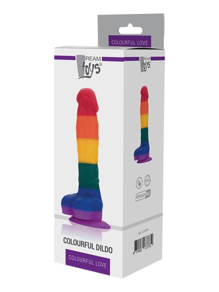 Dildo sztuczny penis tęczowy jądra przyssawka 20cm - 3