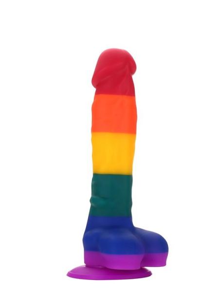 Dildo sztuczny penis tęczowy jądra przyssawka 20cm - 4