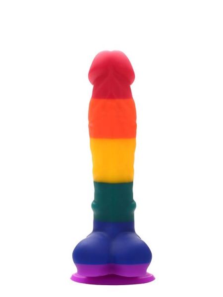 Dildo sztuczny penis tęczowy jądra przyssawka 20cm - 5