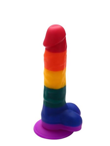 Dildo sztuczny penis tęczowy jądra przyssawka 20cm - 6