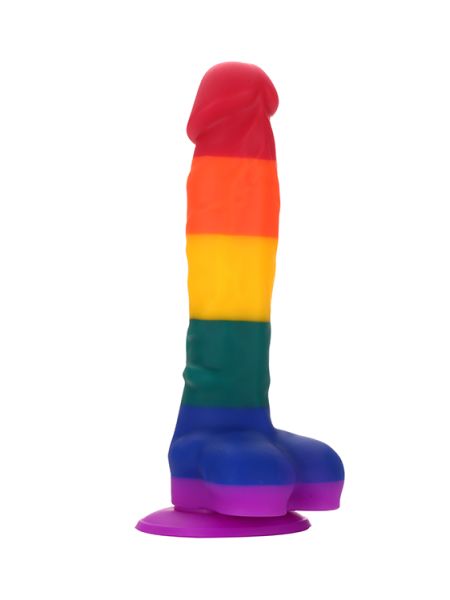 Dildo sztuczny penis tęczowy jądra przyssawka 20cm