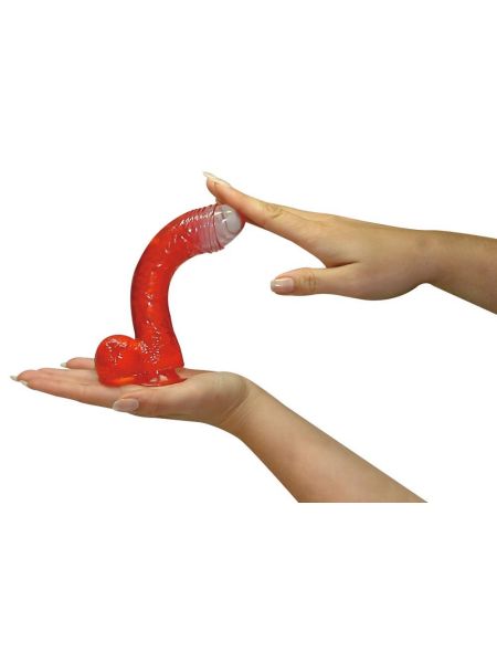 Dildo żelowe z przyssawką z jądrami czerwone 15 cm - 4