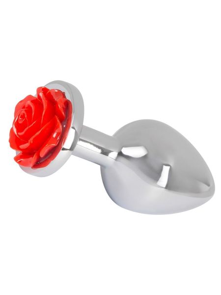 Stalowy plug analny metalowy korek ozdoba róża 9cm - 3