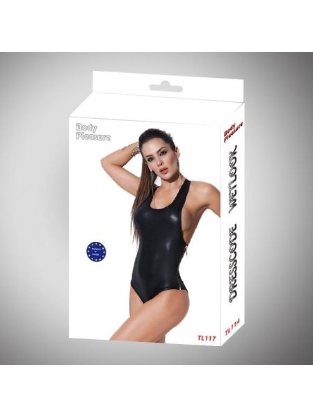 Erotyczne body suwak czarne jak latex wetlook S/M - 3