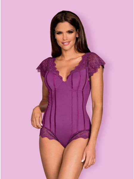 Erotyczne eleganckie body koronkowe Moketta L/XL fioletowe - 3