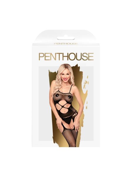 Bodystocking top pończochy otwarte krocze sex XL czarne - 2