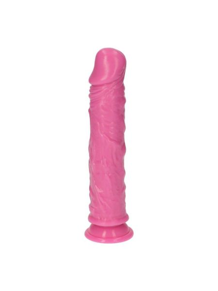 Gumowy różowy penis z żyłami i z przyssawką 18 cm - 5