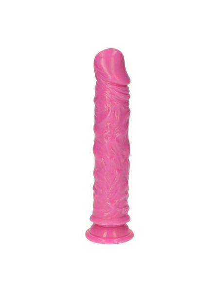 Gumowy różowy penis z żyłami i z przyssawką 18 cm - 7