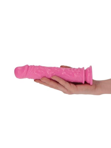 Gumowy różowy penis z żyłami i z przyssawką 18 cm - 8