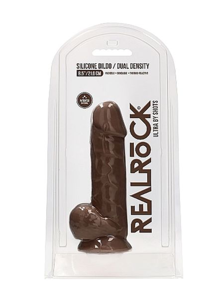 Silicone Dildo With Balls - 21,6 cm - Brown - 2