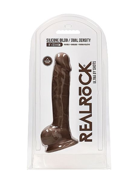 Silicone Dildo With Balls - 22,8 cm - Brown - 2