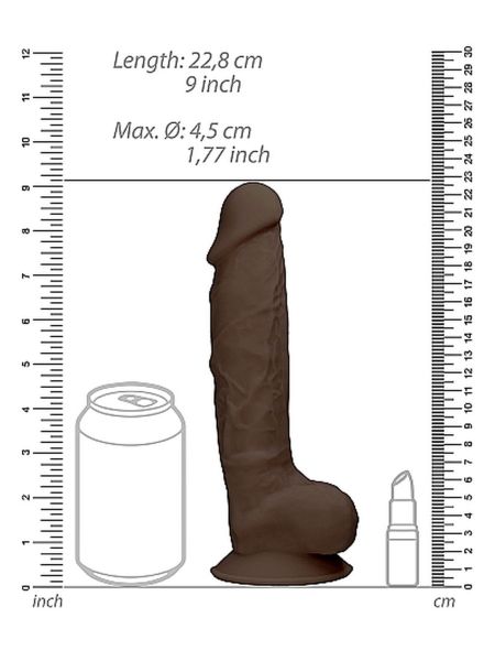 Silicone Dildo With Balls - 22,8 cm - Brown - 8