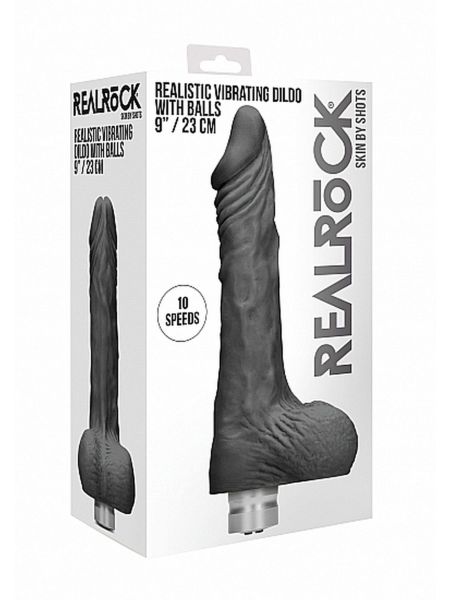 9" / 23 cm Realistic Vibrating Dildo With Balls - Black - 2