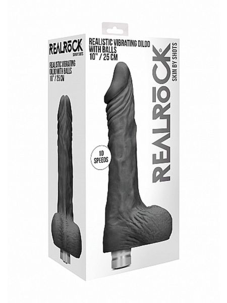 10" / 25 cm Realistic Vibrating Dildo With Balls - Black - 2