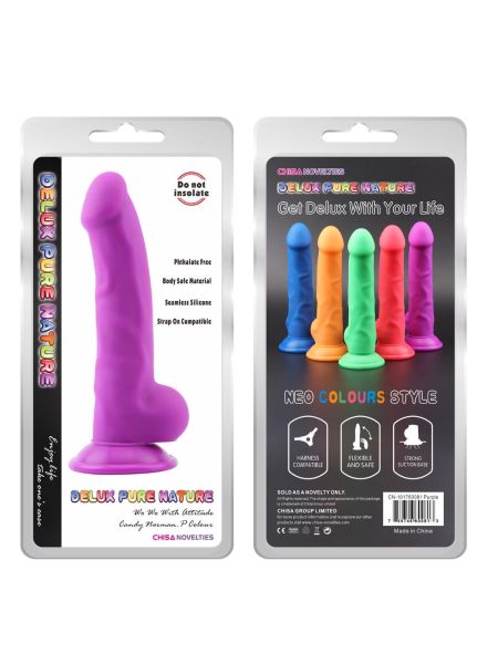 Dildo realistyczne penis naturalne przyssawka 21cm Fioletowe - 2