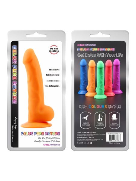 Dildo realistyczne penis naturalne przyssawka 21cm Pomarańczowe - 2