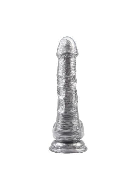 Dildo realistyczne jak penis przyssawka jądra 19cm Srebrne - 4