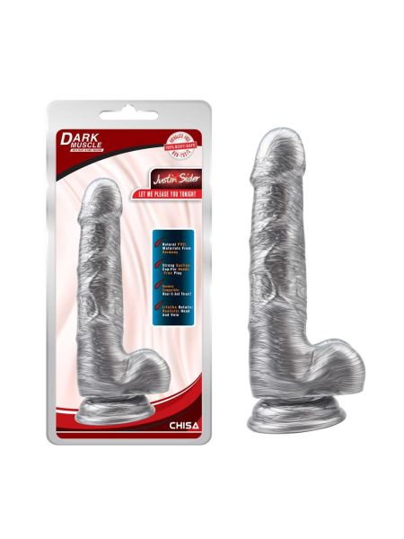 Dildo realistyczne jak penis przyssawka jądra 19cm Srebrne