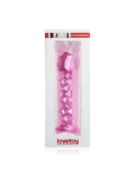 Szklane dildo z wypustkami w kolorze różowym 17cm - 2