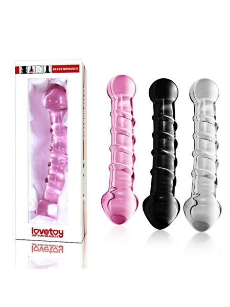 Różowe dildo szklane z wypustkami i główką 18 cm - 3