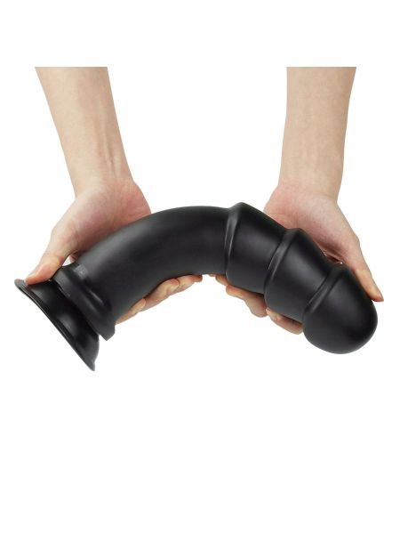 Dildo pofałdowany czarny lateksowy penis z przyssawką 28 cm - 2