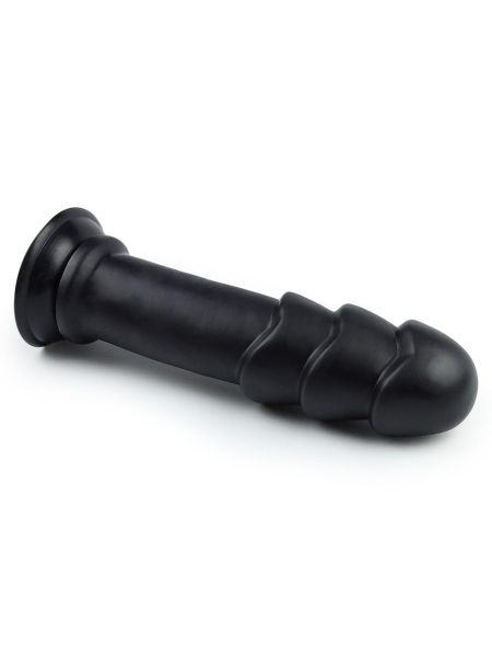 Dildo pofałdowany czarny lateksowy penis z przyssawką 28 cm - 6