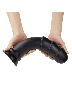 Dildo pofałdowany czarny lateksowy penis z przyssawką 28 cm - image 2