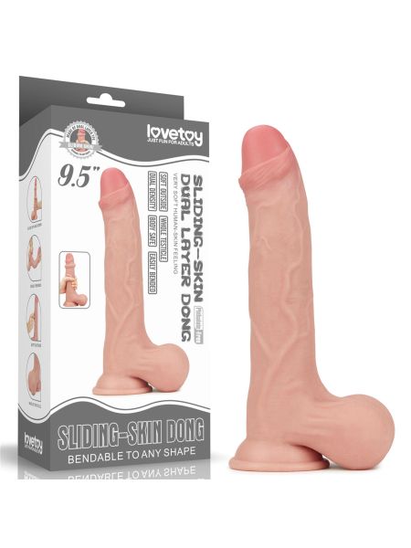 Gumowe duże żylaste dildo z podwójna skórą 24,5 cm