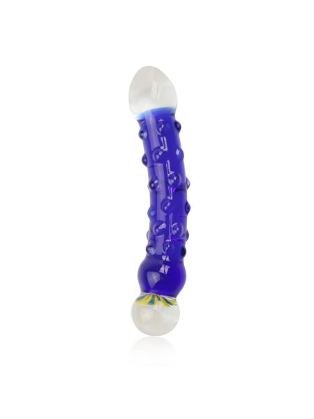 Szklane niebieskie zakrzywione dildo z wypustkami - 2