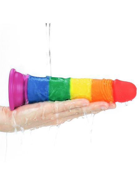 Silikonowe tęczowe dildo elastyczne z przyssawką - 9