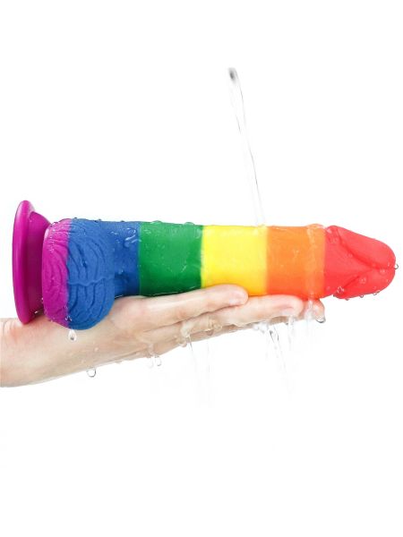 Silikonowe dildo tęczowe giętkie  przyssawka 19,5 cm - 10