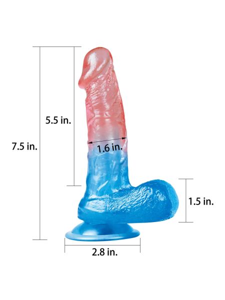 Penis dildo na przyssawce gumowy żylasty dwa kolory - 2