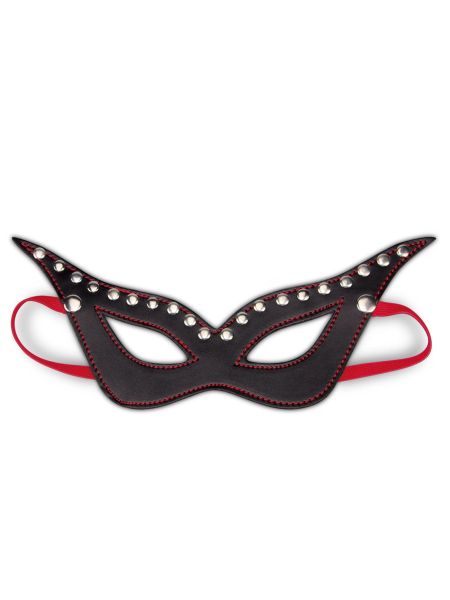 BDSM czarna maska do sado maso z czerwona wstążką - 3