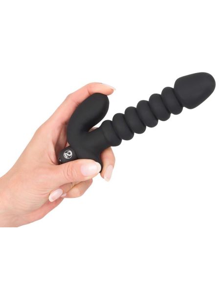 Prążkowane podwójne dildo korek analny czarny 17 cm - 6