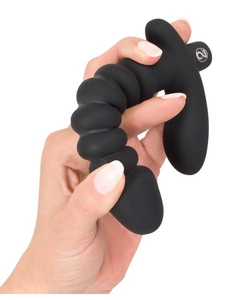 Prążkowane podwójne dildo korek analny czarny 17 cm - 8