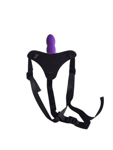 Strap-on majtki na szelkach z gumowym fioletowym dildo - 5