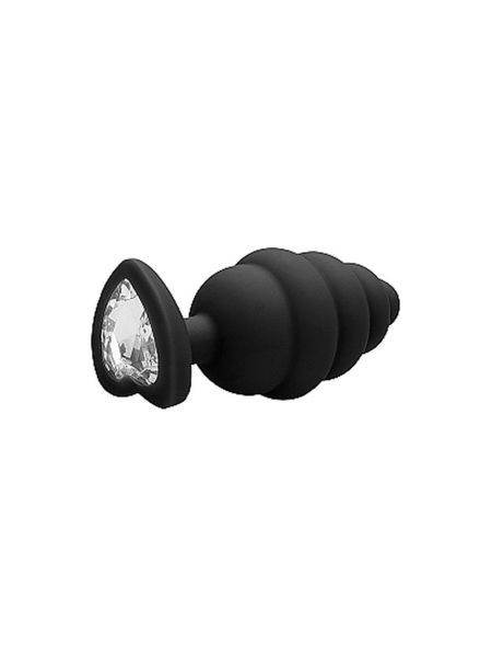 Czarny prążkowany korek analny zatyczka plug 7 cm - 5