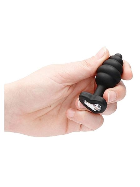 Czarny prążkowany korek analny zatyczka plug 7 cm - 6