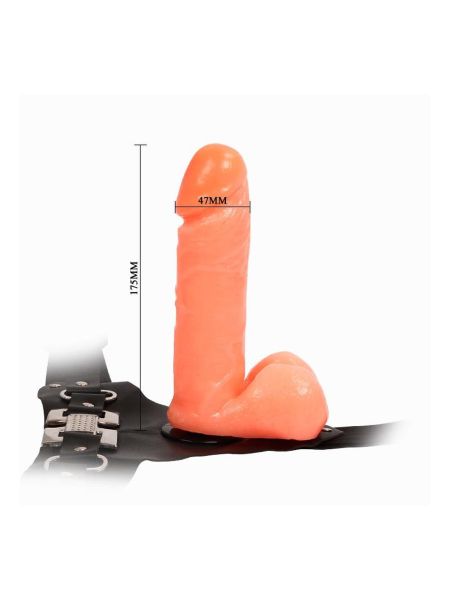 Czarne majtki z klamrą z odczepianym gumowym dildo 17,5cm - 6