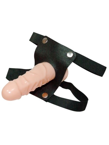 Uprząż czarny skórzany strap-on z żylastym penisem - 4