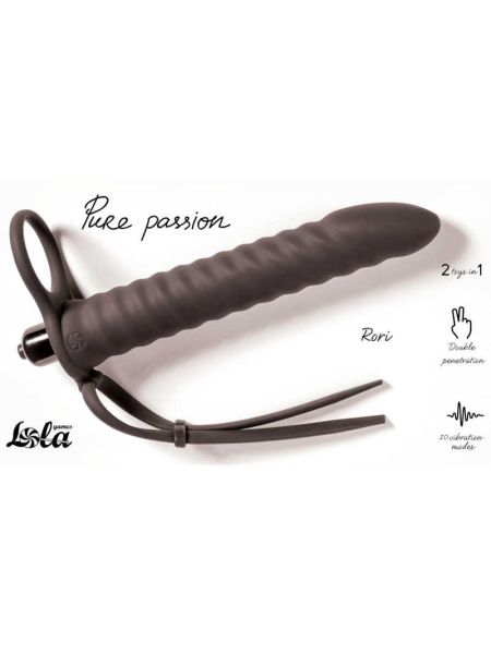 Czarne dildo pierścień do podwójnej penetracji 16 cm