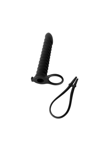 Czarne dildo pierścień do podwójnej penetracji 16 cm - 5