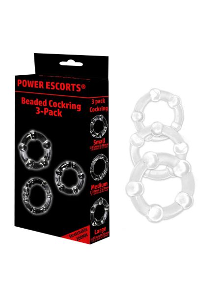 Beaded cockring 3 pack transparent in colour box