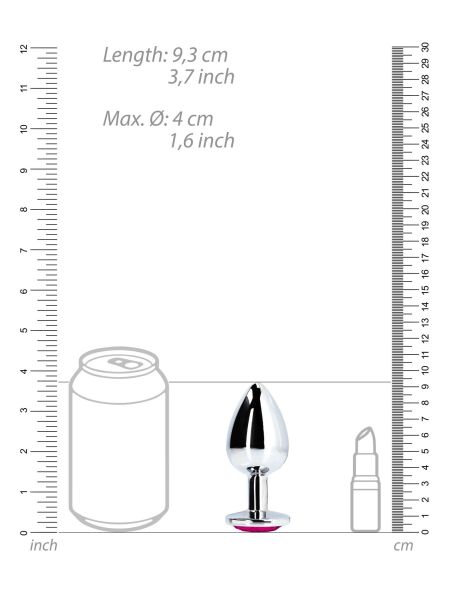 ZATYCZKA SREBRNA PLUG ANALNY KOREK METALOWY Z DIAMENTEM 9,3 CM - 9