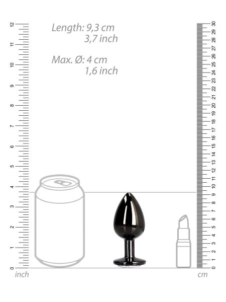 PLUG CZARNY METALOWY KOREK ANALNY Z DIAMENTEM 9,3 CM WODOODPORNY - 9