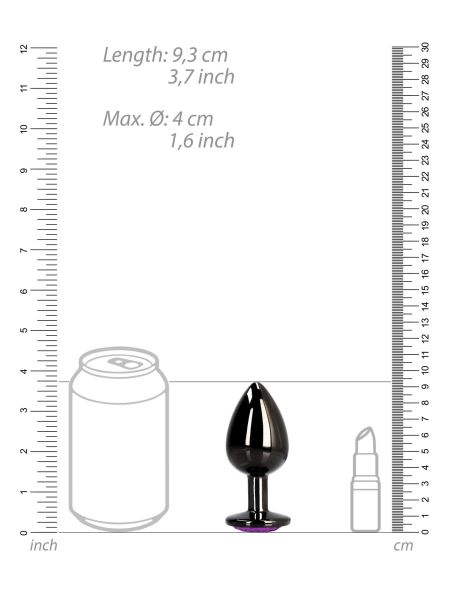 ZATYCZKA CZARNA PLUG ANALNY KOREK METALOWY Z DIAMENTEM 9 CM - 9