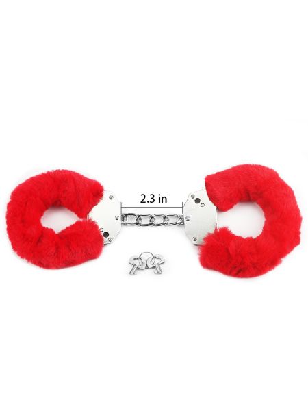 Kajdanki z futerkiem BDSM Fetish Pleasure Fluffy Handcuffs Red - 5