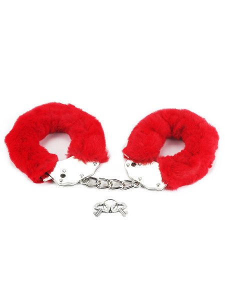 Kajdanki z futerkiem BDSM Fetish Pleasure Fluffy Handcuffs Red - 2